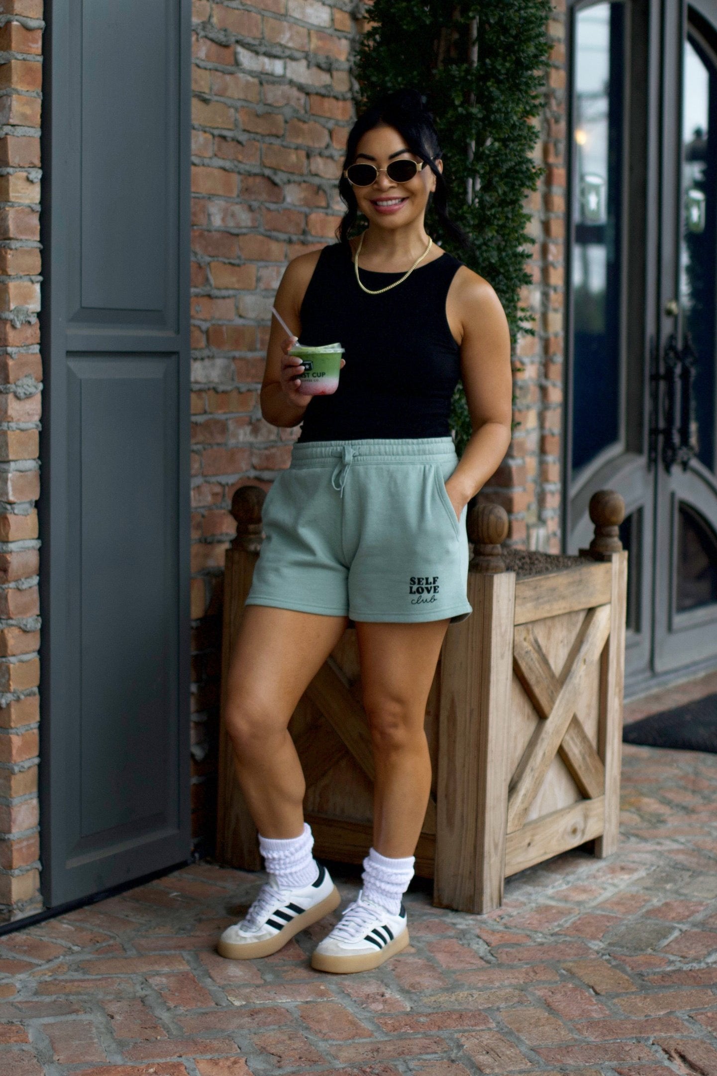 green fleece shorts